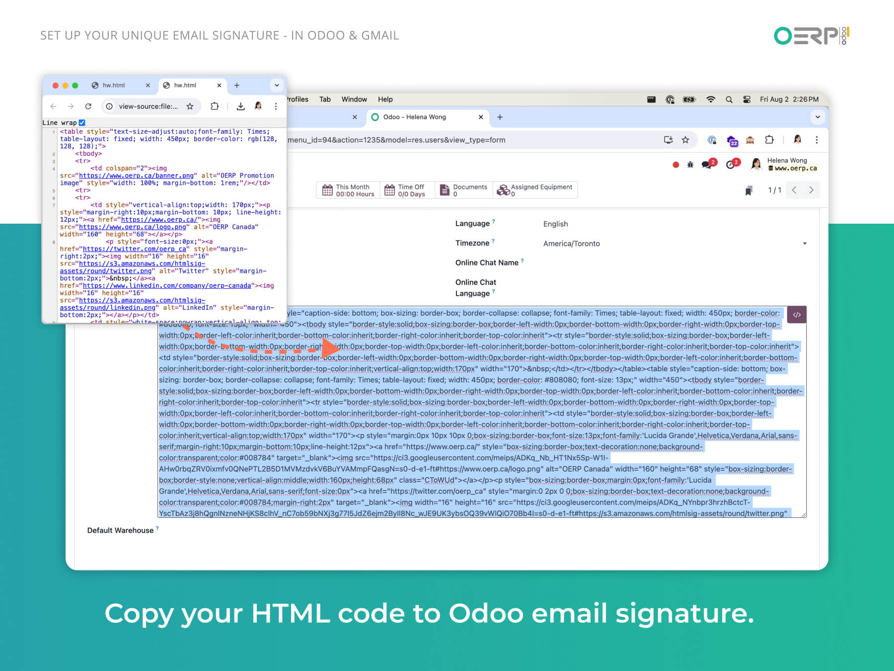 Step 3.2 - Copy your HTML code into Odoo's code editor interface