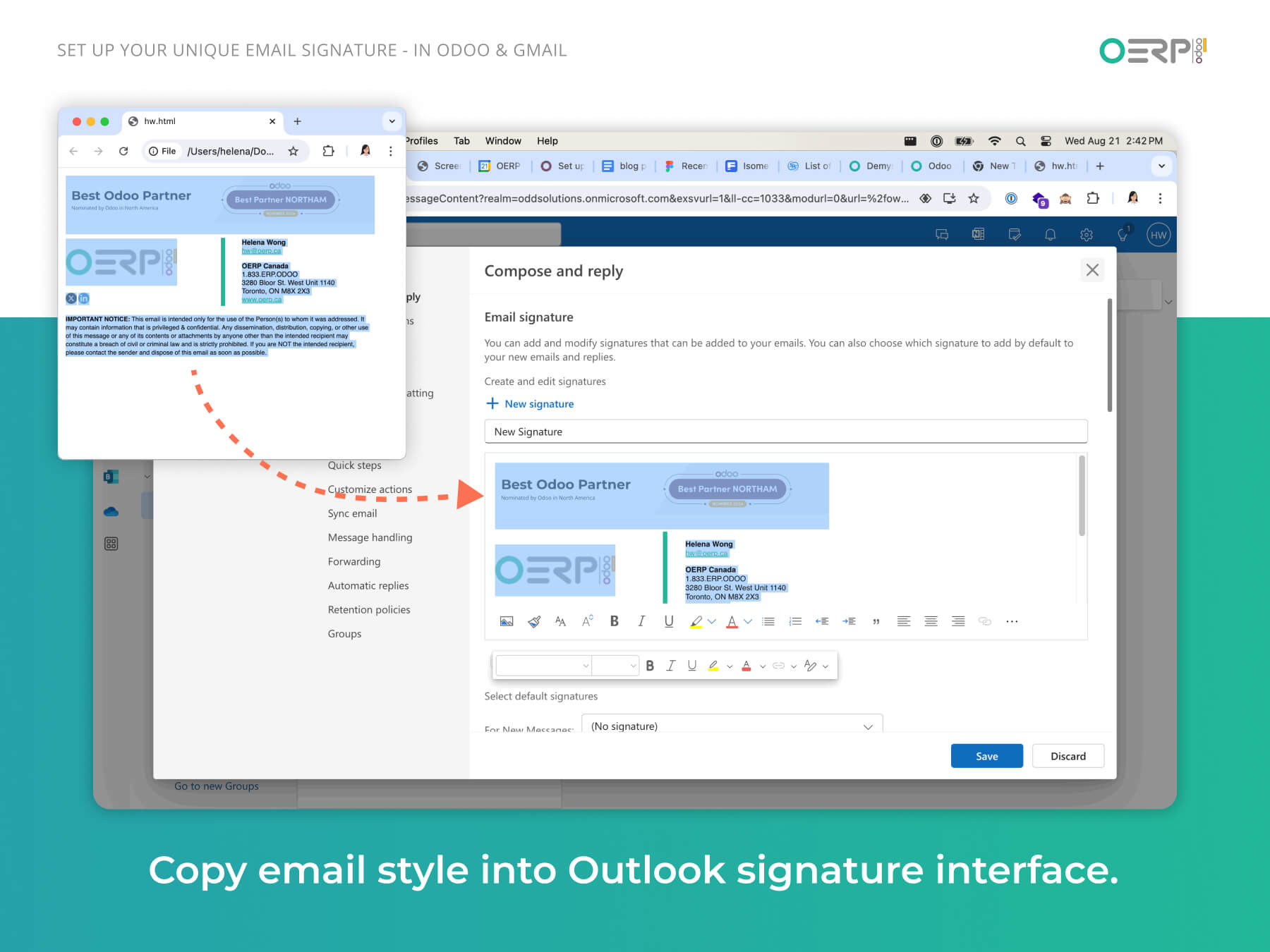 Step 5.2 - Copying email style into Outlook signature interface