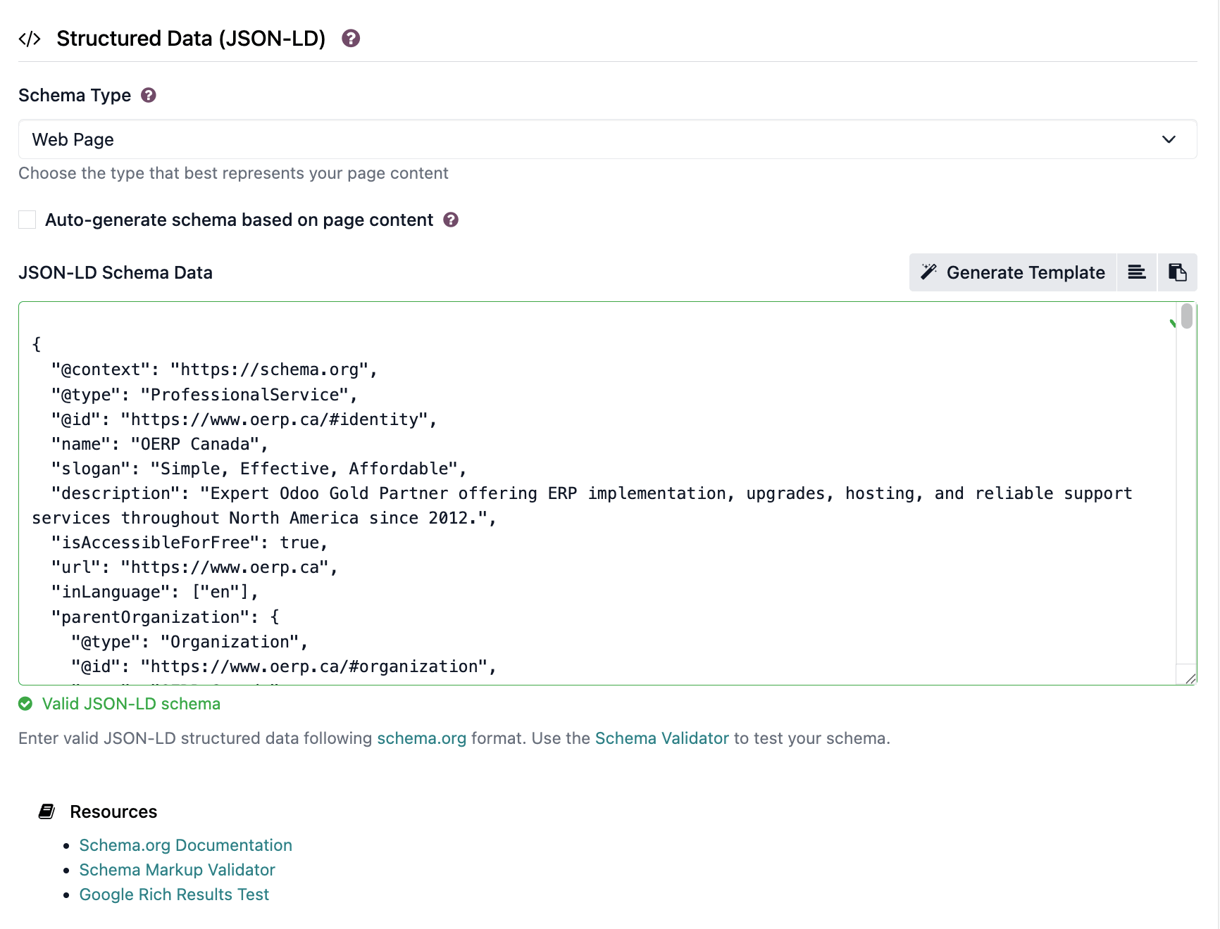 JSON+LD module screenshot